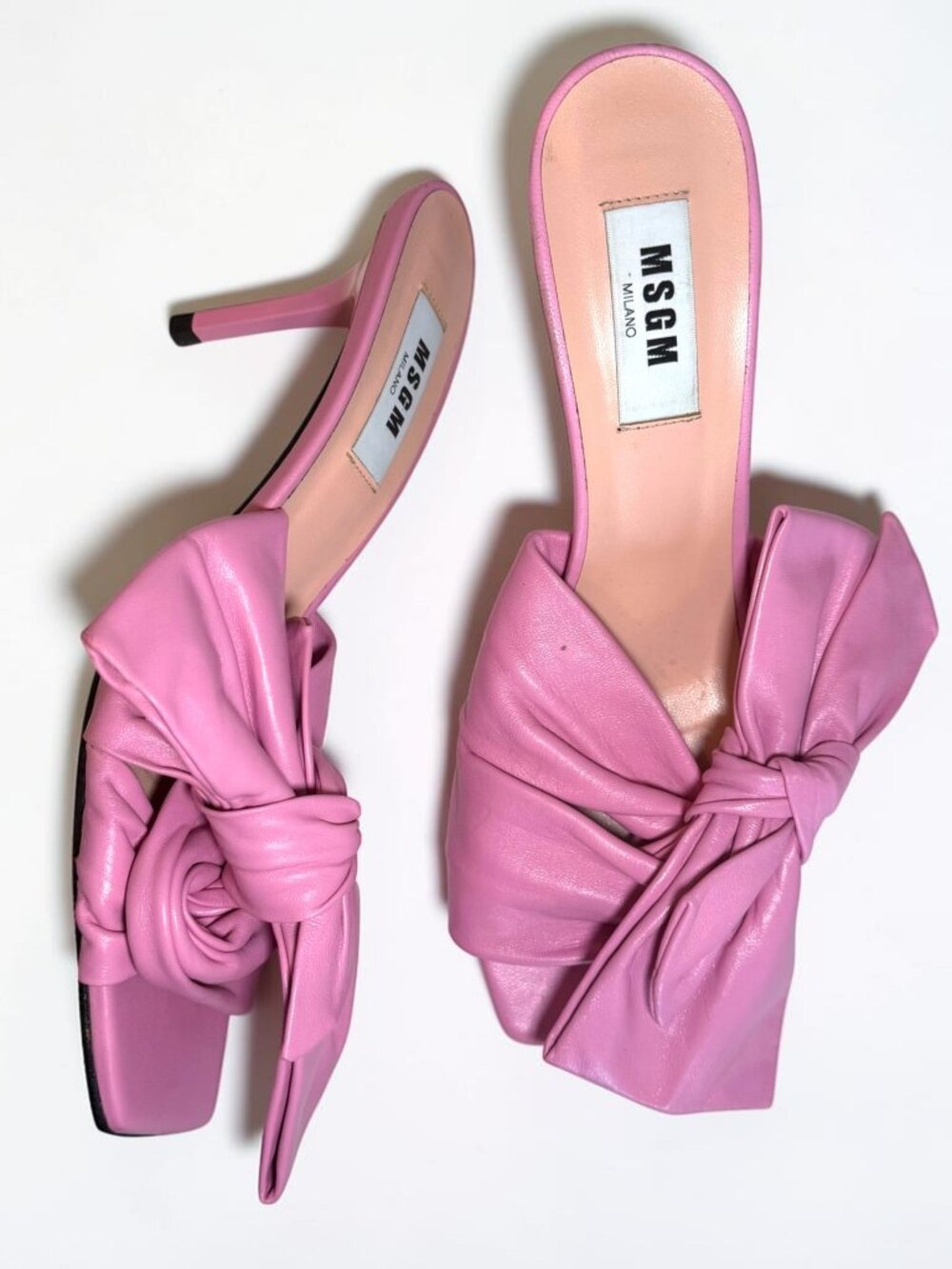 MSGM Milano Pink Bow Mule Heels EU 41 Stiletto Made in Italy